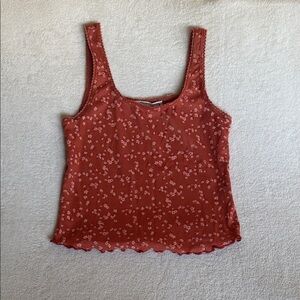 Women's Rust Floral Ribbed Cropped Tank Top - Medium